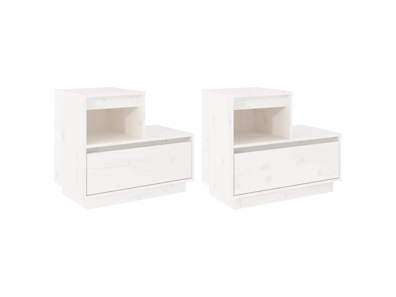  Lot de 2 tables de chevet - cabinet de chevet - table de nuit blanc 60x34x51 cm bois de pin solide  - Conforama A