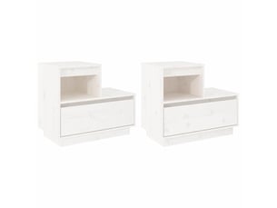 Lot de 2 tables de chevet - cabinet de chevet - table de nuit blanc 60x34x51 cm bois de pin solide
