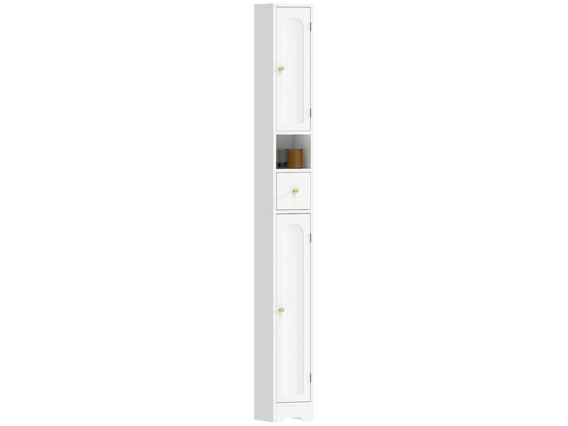  Meuble de salle de bain étroit avec tiroir, portes cintrées, compartiment ouvert, étagère réglable, 20 x 20 x 185 cm, blanc  - Conforama A