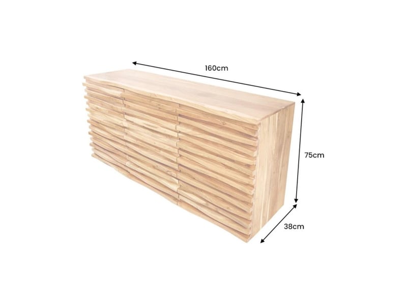 Buffet savana 160 cm en bois massif d'acacia verni – 2 portes, 3 tiroirs et façades sculptées - Conforama C