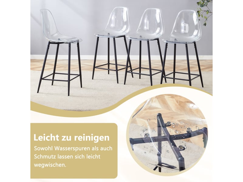  Tabouret de bar lot de 2 avec repose-pieds, assise transparente et structure stable en plastique et métal noir  - Conforama E