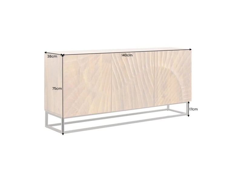 Buffet silva 140 cm en bois massif de manguier sculpté – 3 portes et piètement métal noir - Conforama C