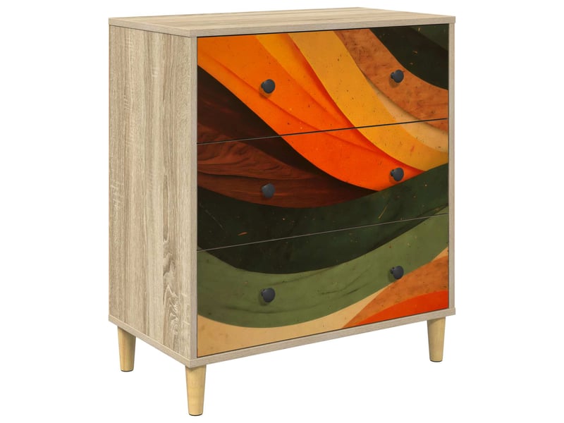  Commode chambre, meuble de rangement bonn impression vagues rétro 66 x 36,5 x 75 cm sonoma  - Conforama A