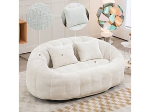 Canapé pouf géant adulte 2 places, fauteuil de sol mousse mémoire en chenille beige, chauffeuse 150 cm pour salon et chambre