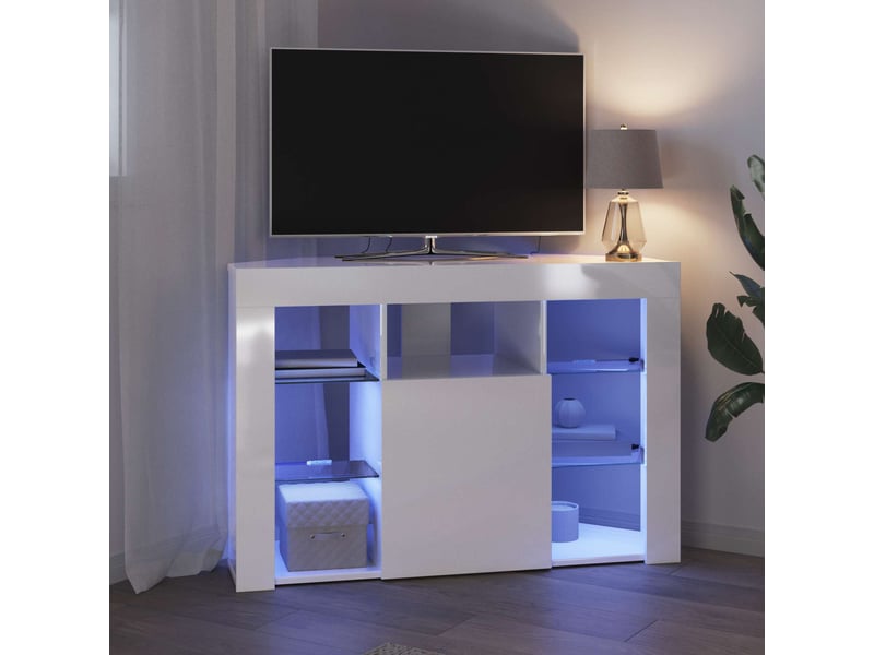  Meuble tv - banc tv - meuble de rangement led d'angle 100x40x68cm blanc brillant  - Conforama E
