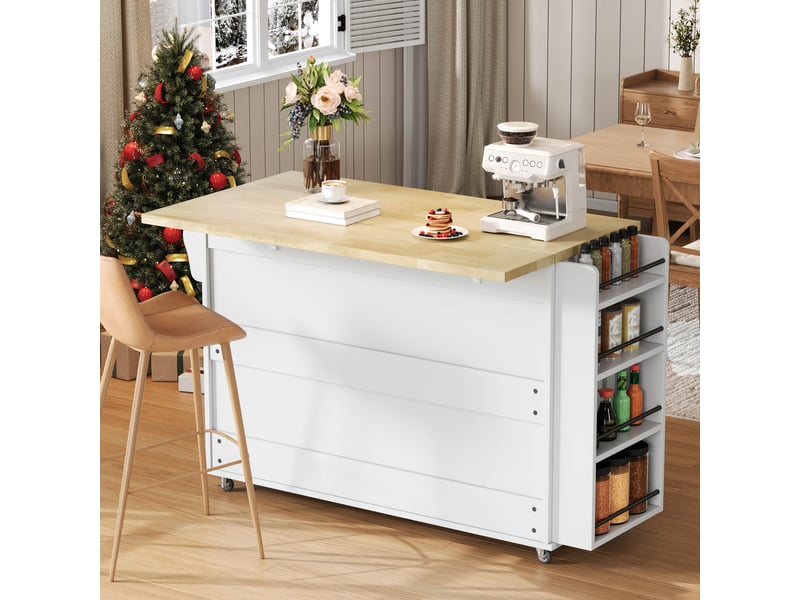 Îlot de cuisine mobile avec plan de travail rabattable, desserte de cuisine sur roulettes, 138x70x90 cm - Conforama W