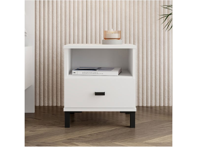  Table de chevet ghadam, un tiroir, 39x35x45h cm blanc mat Ghadam - Conforama B