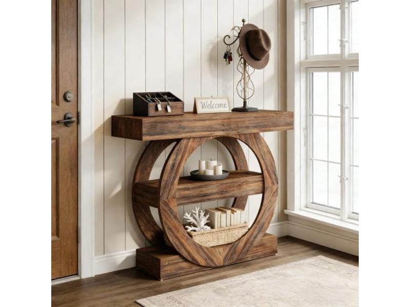  Console d'entrée avec 3 niveaux en bois marron rustique 105x30x85 cm  - Conforama E