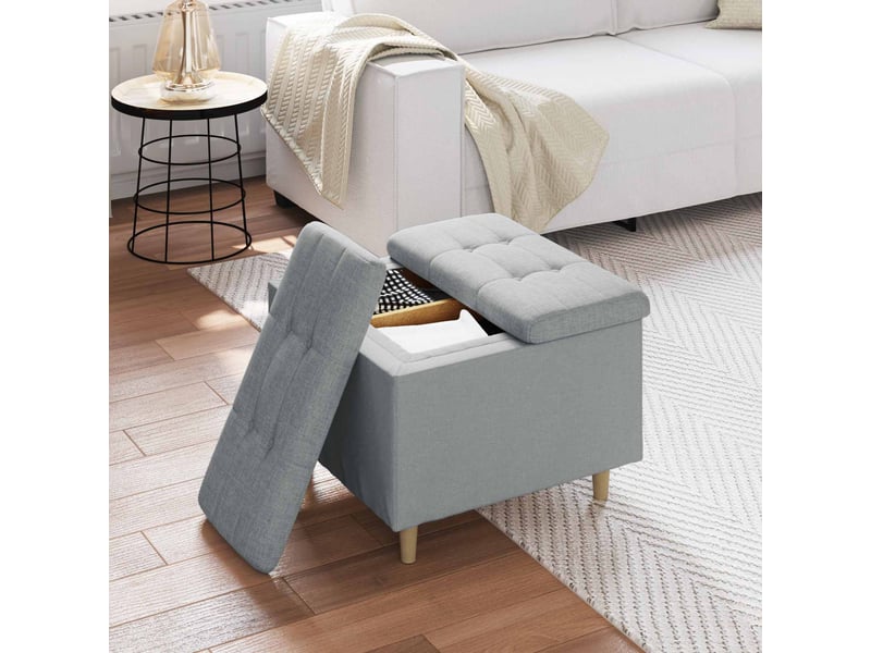  Ottoman, repose pied salon avec rangement gris clair 60x60x45 cm tissu  - Conforama D