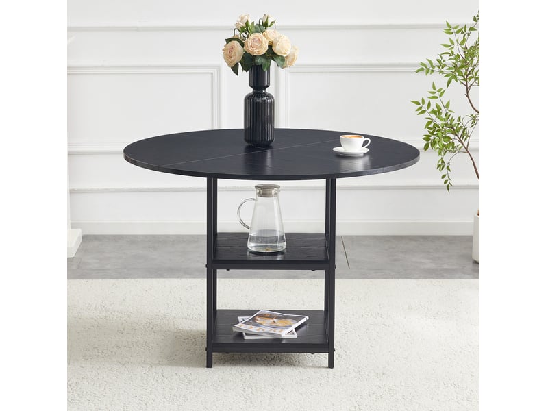  Table à manger ronde, 107x75 cm, industrielle avec double espace, pratique, plateau mdf, piètement métal, coloris noir  - Conforama D