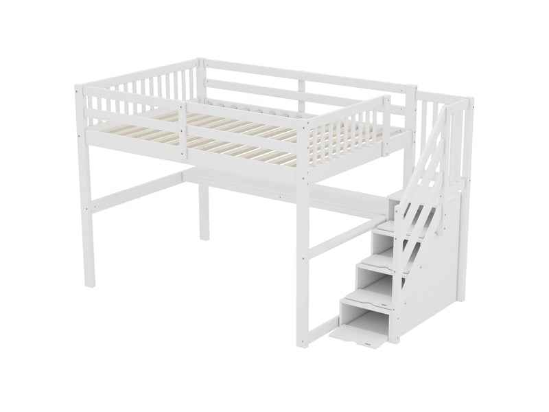 Lit mezzanine blanc 140x200 cm, bureau intégré et tiroirs de rangement - Conforama D