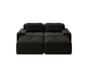 Canapé d'angle, canapé modulable – sans cadre, sans montage, avec pouf, en velours tricoté, forme u, 2 places, noir, assise profonde, style cloud