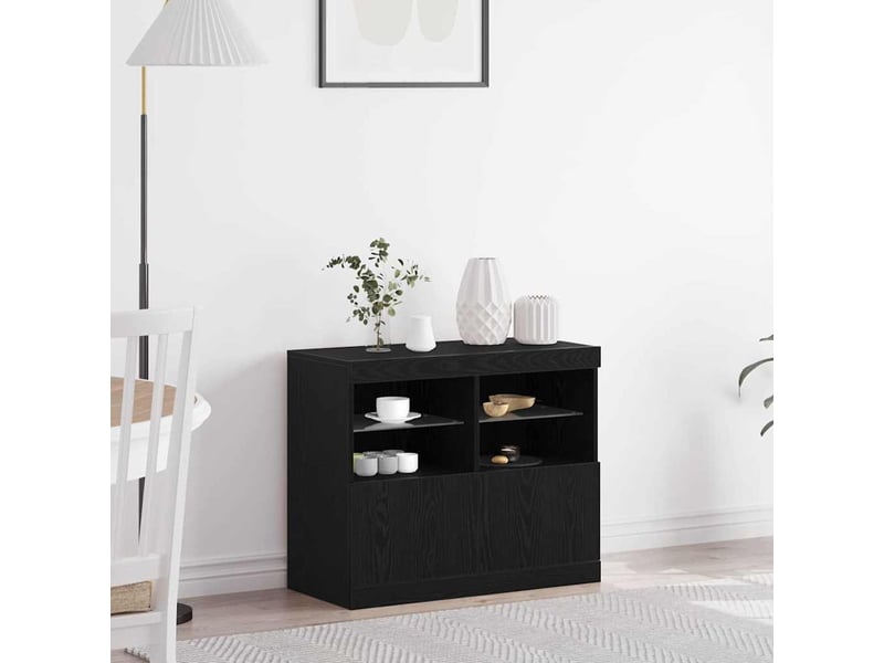  Buffet - bahut - meuble de rangement led noir 81 x 37 x 66,5 cm bois d'ingénierie  - Conforama B