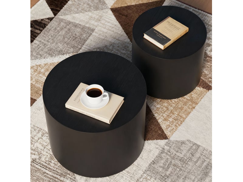  Lot de 2 tables basses rondes gigognes ø 38 x h 33 cm et ø 48,5 x h 38,5 cm en mdf noir chicfurn  - Conforama C