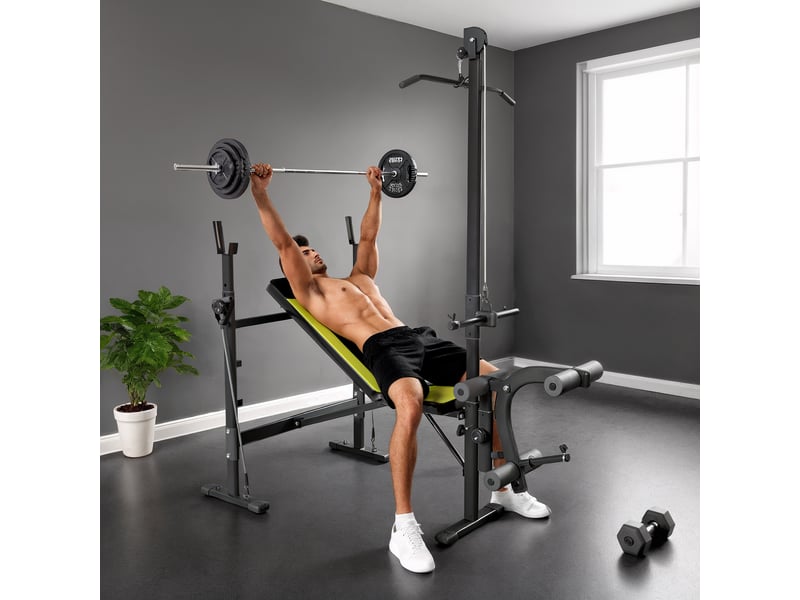  Banc de musculation fitness entrainement complet dossier réglable cordes traction curler supports barre et  - Conforama C