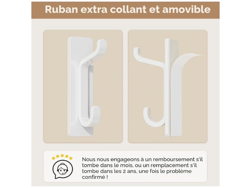  Crochet adhesif mural, porte serviette salle de bain, accroche torchon cuisine, porte manteau adhésif,  etanche, antirouille, blanc, 4 pièces  - Conforama D