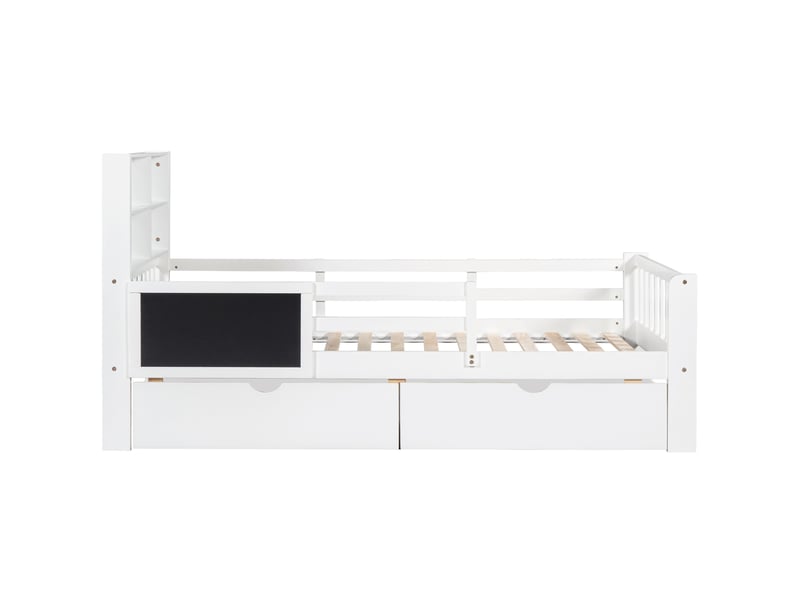  Modenvie lit enfant 90x200 cm - avec tiroirs de rangement et petite ardoise, sans matelas - blanc  - Conforama E