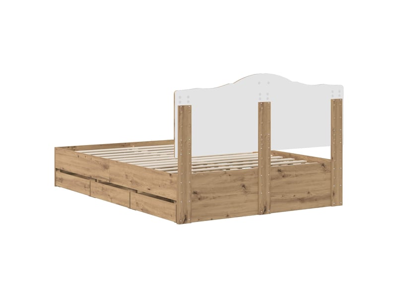  Lit double- lit adulte -  bed frame with storage and headboard artisan oak 140 x 190 cm  - Conforama D