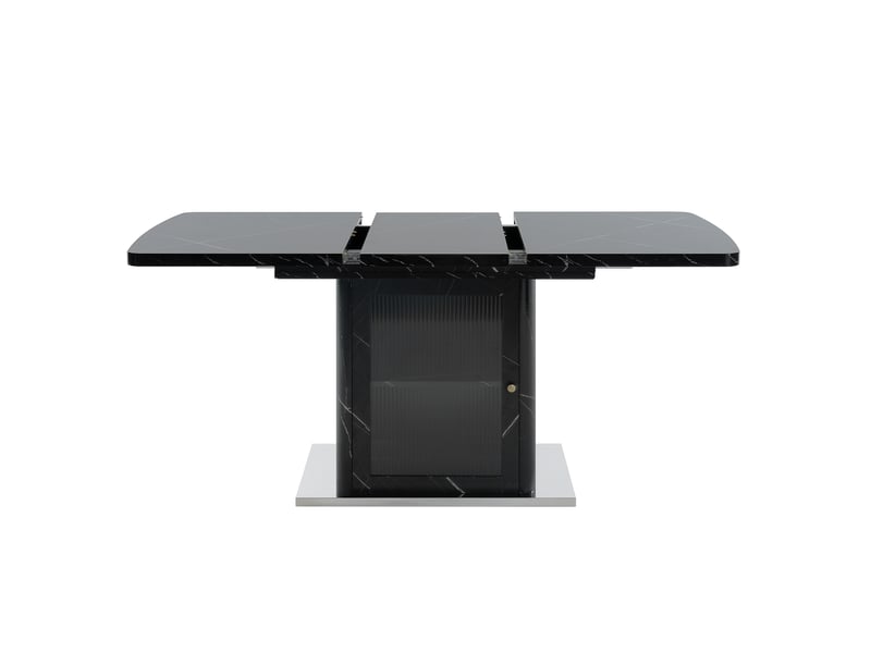  Table à manger extensible avec rangement et portes vitrées, plateau effet marbre noir, 120 à 160 × 80 × 76 cm  - Conforama A