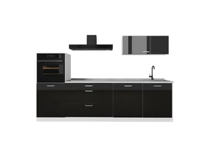 Vicco cuisine, noir haute brillanceblanc, 280cm sans plan de travail