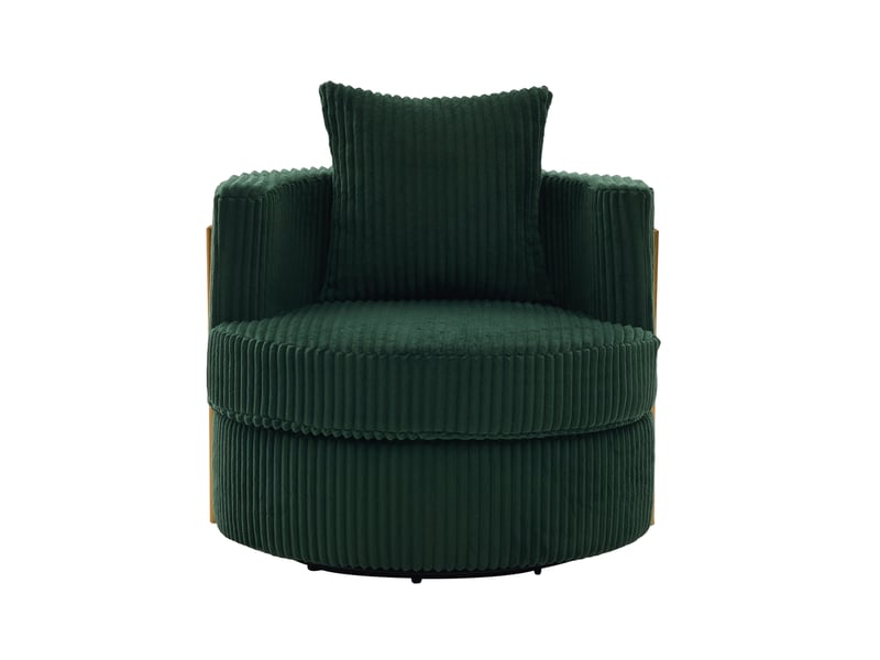  Fauteuil pivotant à 360 degrés avec rangement sous l’assise et coussin rembourré en velours côtelé vert émeraude  - Conforama A