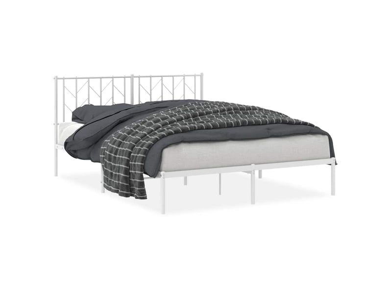  Lit double- lit adulte -  cadre de lit métal sans matelas et tête de lit blanc 150x200 cm  - Conforama A
