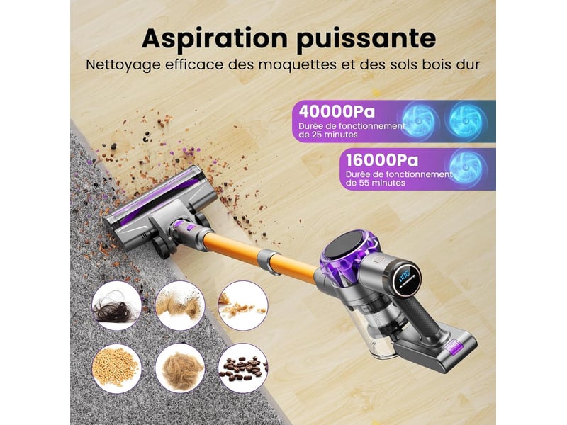 Aspirateur balai sans fil 6 en 1 violet et or, 40 000 pa, 300 w  - Conforama B