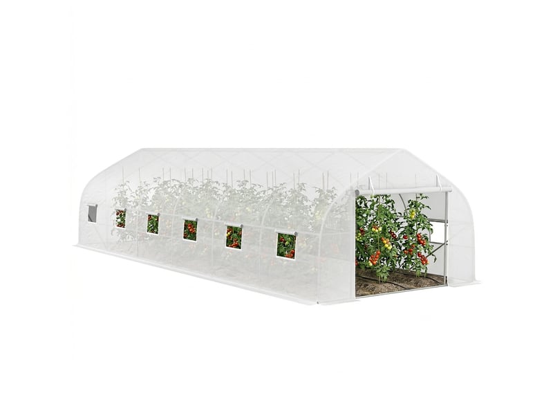 Serre de jardin tunnel grande taille avec bâche pe cadre en acier porte enroulable et 12 fenêtres 8 x 3 x 2 m blanc  - Conforama A