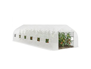 Serre de jardin tunnel grande taille avec bâche pe cadre en acier porte enroulable et 12 fenêtres 8 x 3 x 2 m blanc