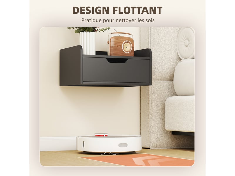  Lot de 2 tables de chevet murales tables de nuit suspendues tiroir plateau aspect bois dim. 40l x 30l x 19,5h cm  - Conforama E
