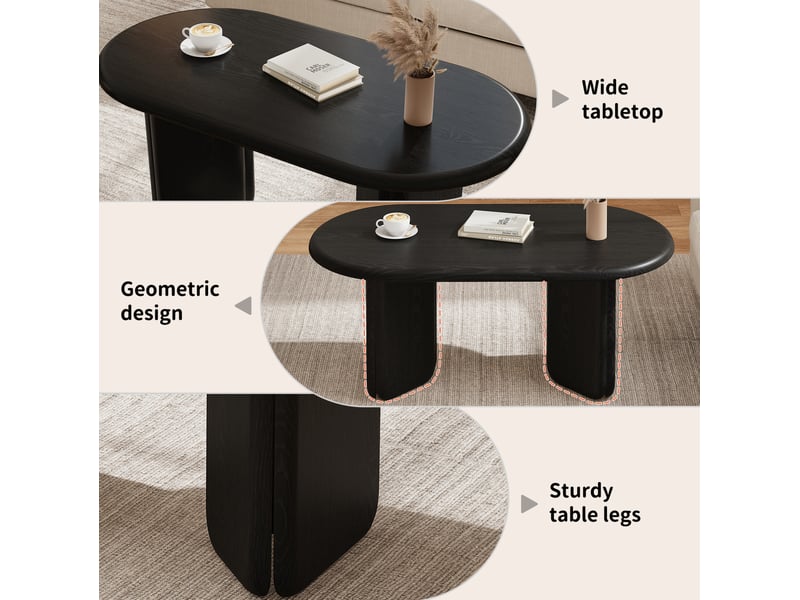  Table basse ovale 99x50x40 cm – noir – plateau mdf, pieds arrondis, charge 40 kg et montage facile  - Conforama E