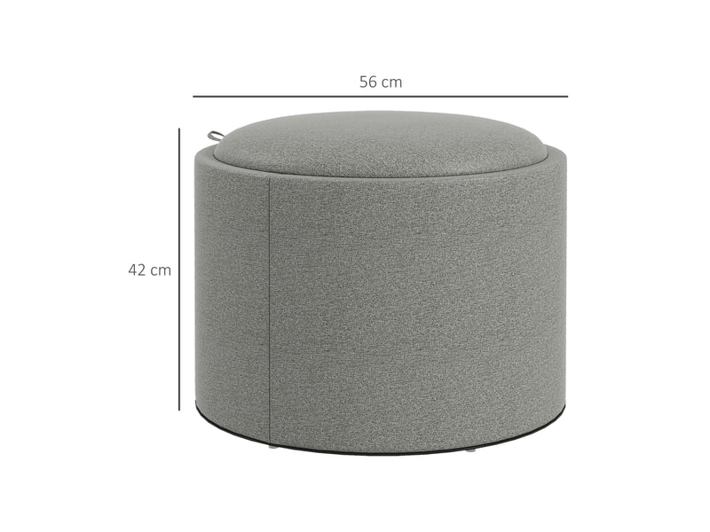  Pouf tabouret rond avec espace de rangement et couvercle rabattable aspect lin gris ø56 x 42 cm pour salon chambre 838-435V80GY - Conforama A