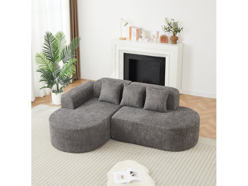  Canapé d’angle 3 places en tissu chenille gris anthracite  - Conforama W