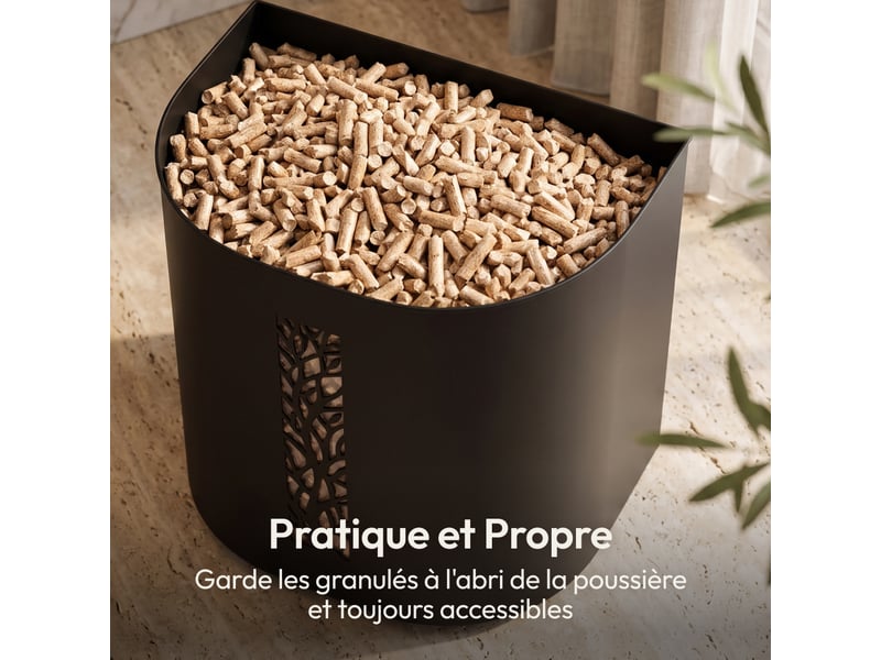  Casabel réservoir pellets &amp; granulés avec roulettes, cap. 30kg, métal noir, couvercle bambou, pour poêle à granulés  - Conforama D