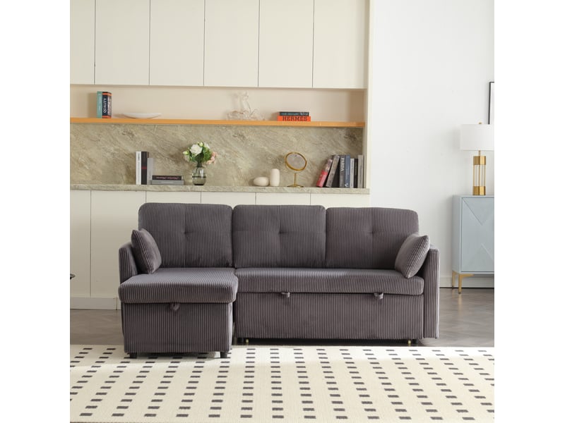 Canapé d'angle convertible 3 places avec rangement 206x108x66 cm gris foncé - Conforama W