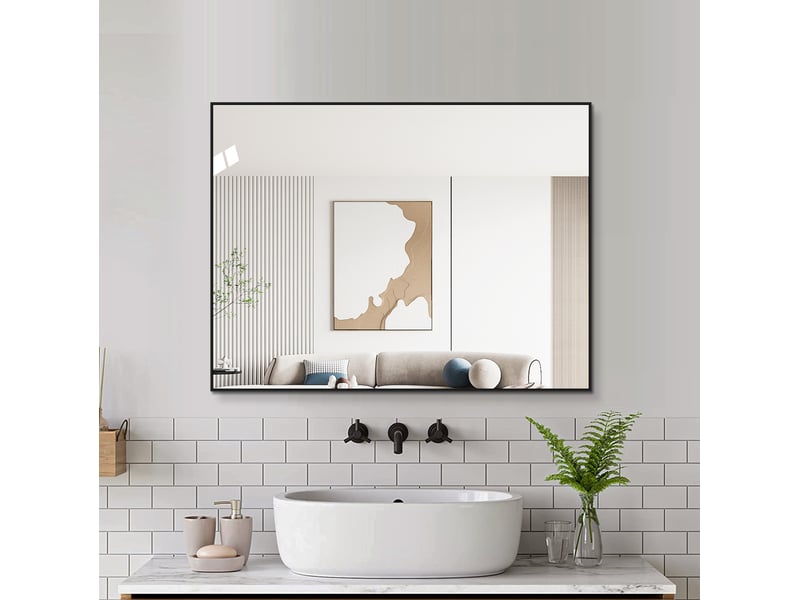  Miroir de salle de bains 60x80 cm en verre avec cadre aluminium noir  - Conforama D