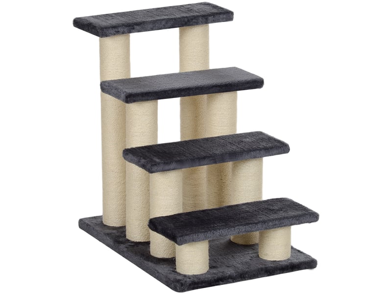 Escalier à 4 marches 60x40,5x59 cm – gris – peluche douce et espace à griffer  - Conforama A