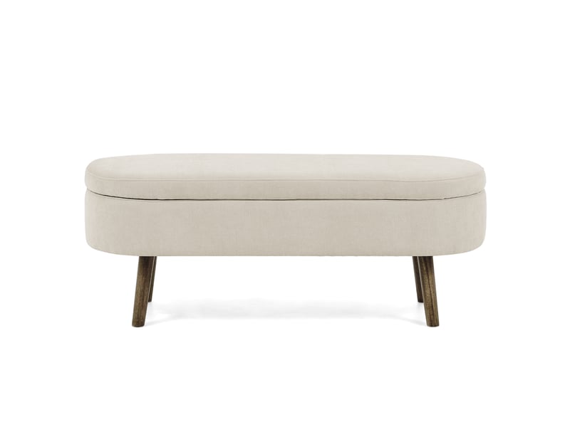  Banc coffre de rangement en chenille beige avec pieds en bois 20 l 110x40x42 cm W3358P451514 - Conforama A