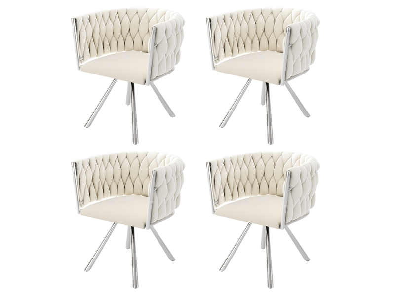 Lot de 4 chaises de salle à manger 59x54x72 cm beige et argenté en velours, pivotantes à 360 degrés - Conforama D