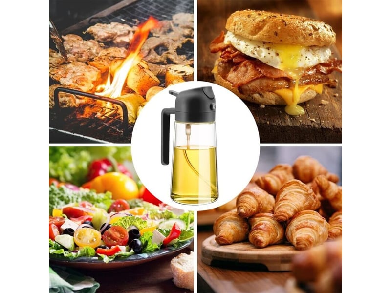  Distributeur d'huile 2-en-1 - cuisine - verre incassable - 470 ml - pulvérisateur d'huile - transparent  - Conforama D
