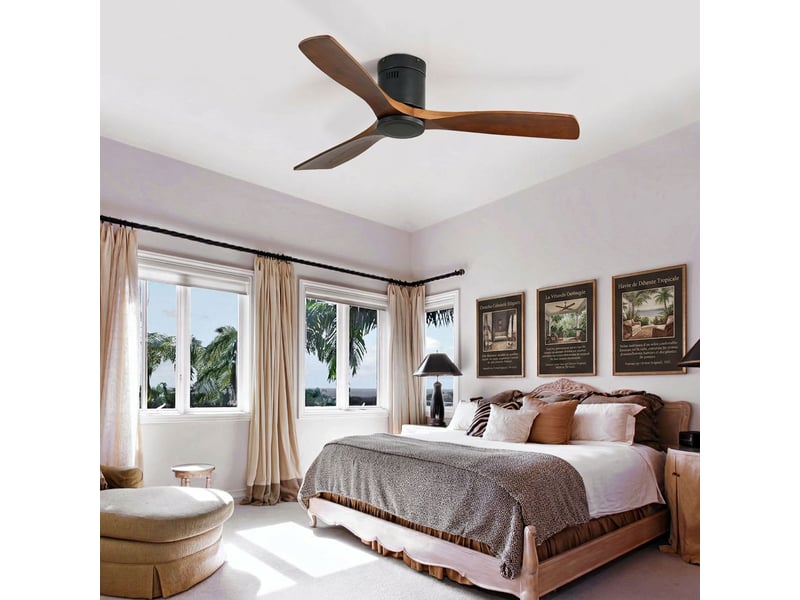  Ventilateur de plafond 132 cm bois sans lumière, moteur dc silencieux, réversible, télécommande 6 vitesses  - Conforama E