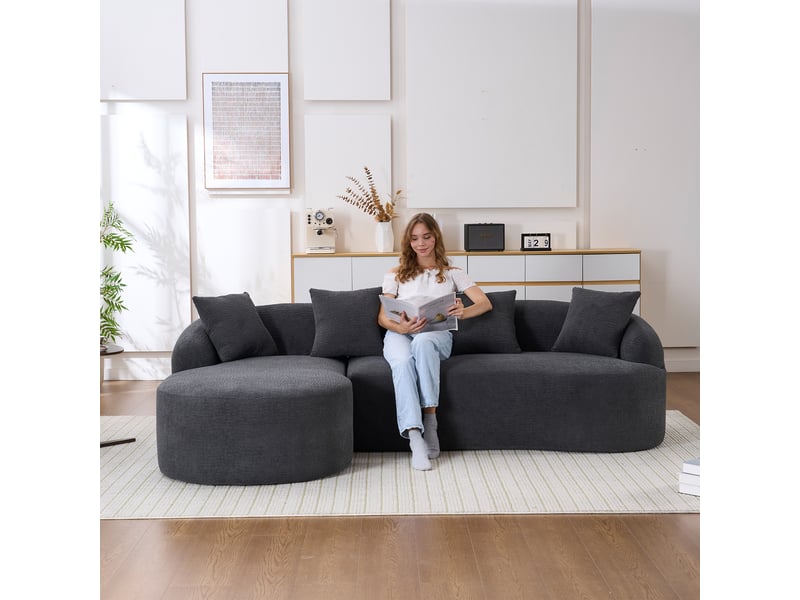  Canapé d'angle gauche en chenille courbé 3 places 243 x 150 cm sans montage gris foncé  - Conforama D