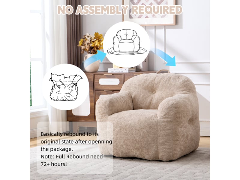  Pouf géant avec accoudoirs – fausse fourrure – fauteuil de lecture sans montage – beige  - Conforama E