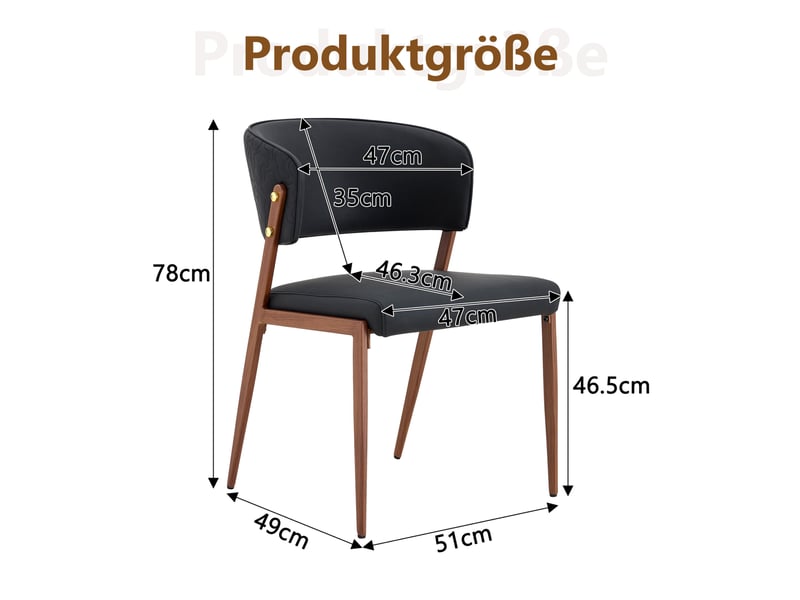  Lot de 2 chaises de salle à manger 51x49x78 cm noires en pu, dossier ergonomique et pieds en métal  - Conforama C
