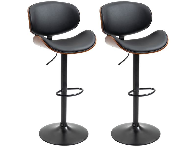  Lot de 2 tabourets de bar réglables pivotants avec repose-pieds - lpospi - assise rembourrée, simili cuir noir  - Conforama A