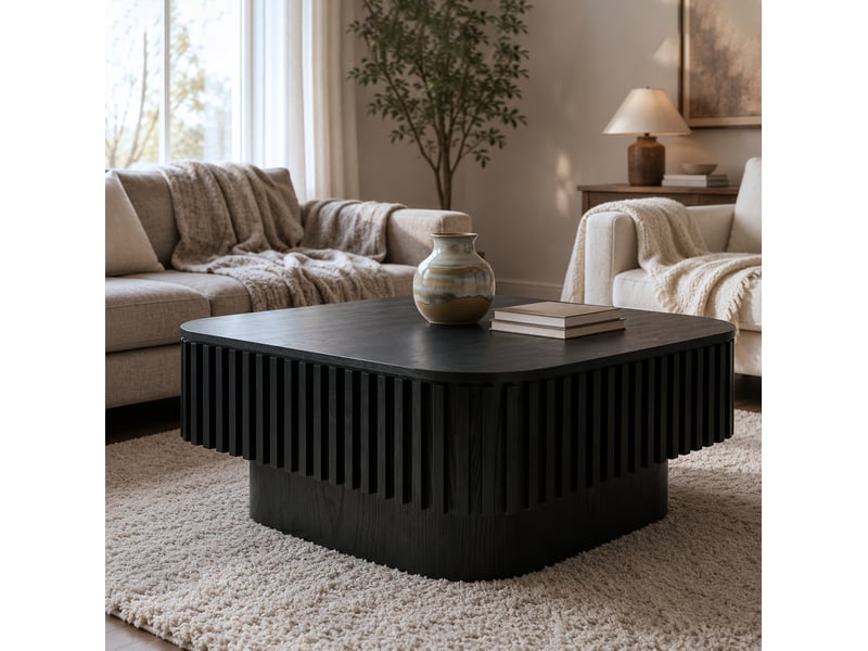  Table basse carrée 75x75x35 cm noire avec rangement caché  - Conforama B