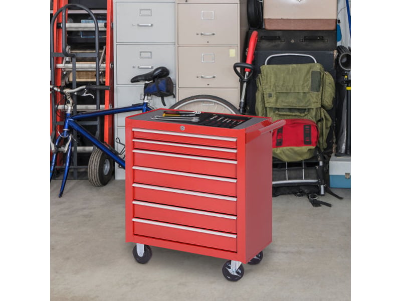  Servante d’atelier mobile en acier rouge, 7 tiroirs verrouillables, roulettes avec freins, charge max. 150 kg  - Conforama B