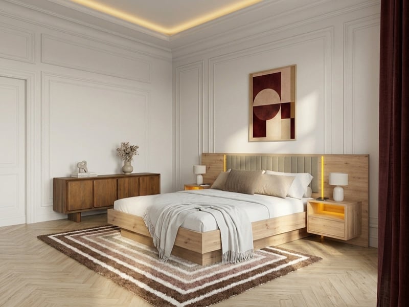  Bobochic lit coffre avec leds riad et chevets intégrés taupe 140x190 RIAD - Conforama C