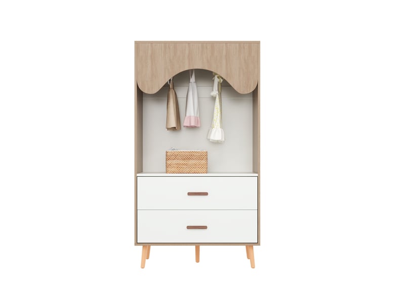  Armoire enfant ouverte 80 x 46 x 141,5 cm – blanc et bois naturel – tringle et tiroirs  - Conforama A