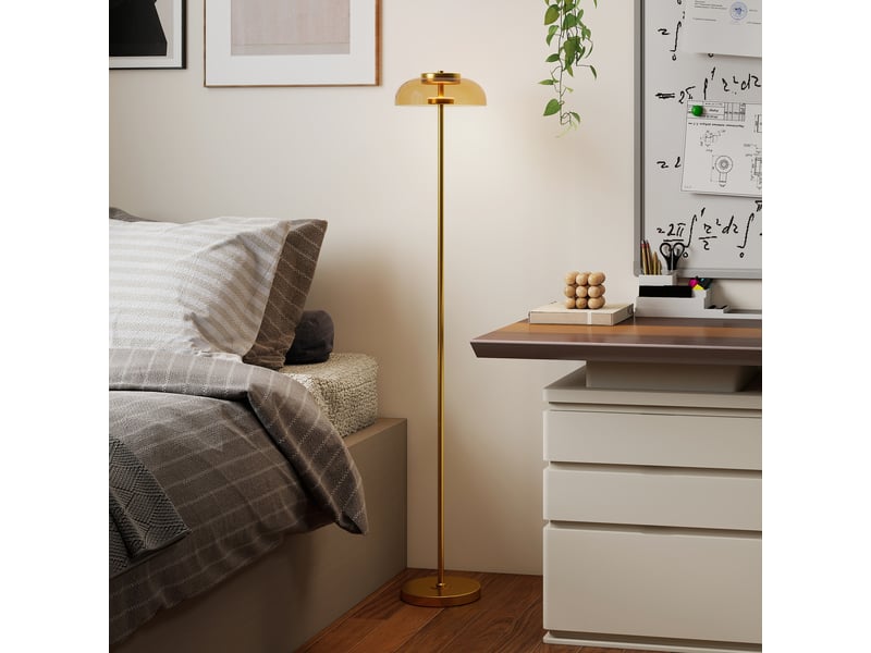  Lampadaire led en laiton avec abat-jour en verre, lumière chaude 3000 k et interrupteur au pied pour salon  - Conforama D